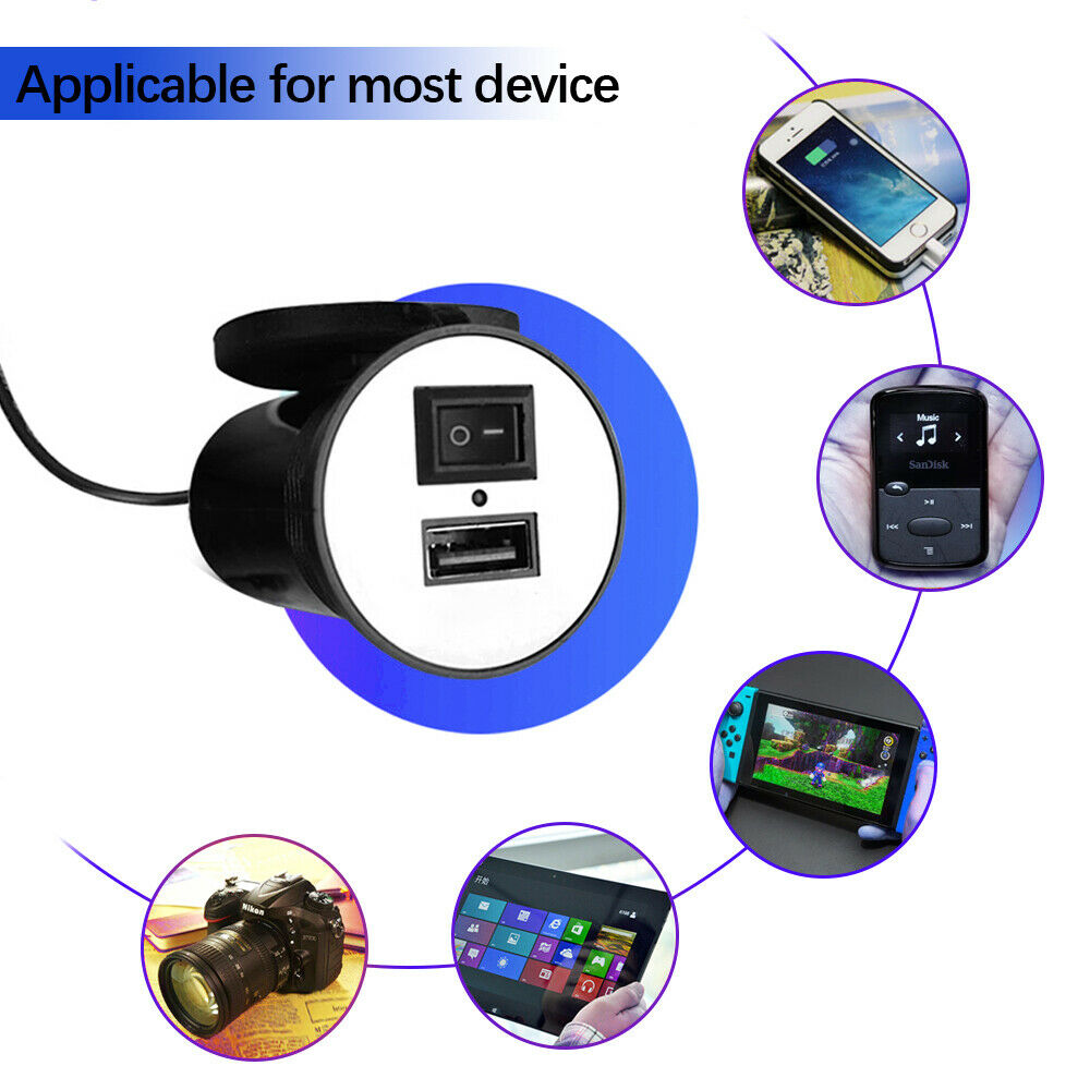12V 2.1A USB Car Motorcycle Charger w/ Switch Socket Plug Adapter Waterproof NEW