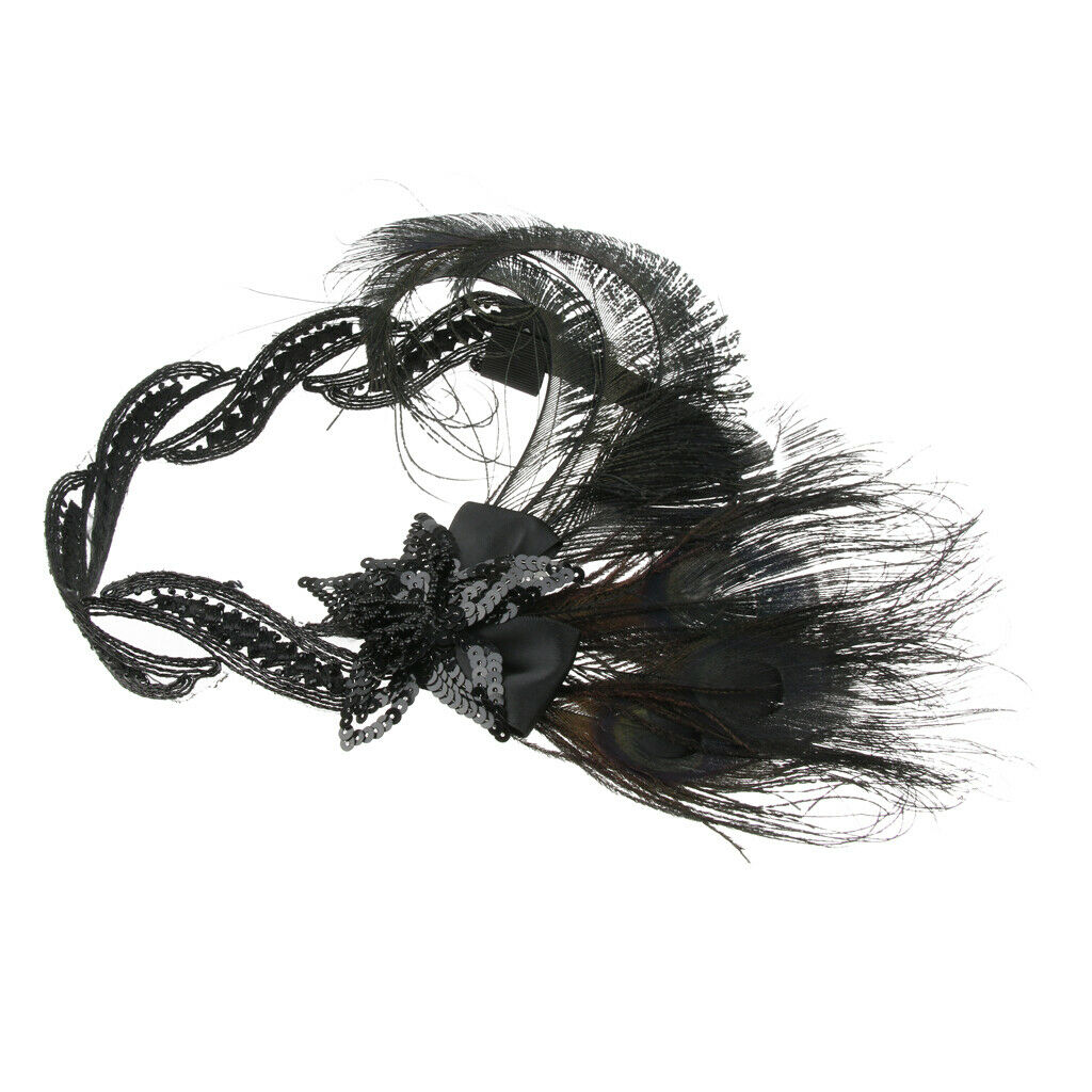 1920's Flapper Headband Great   Headpiece Peacock Feather Headwear