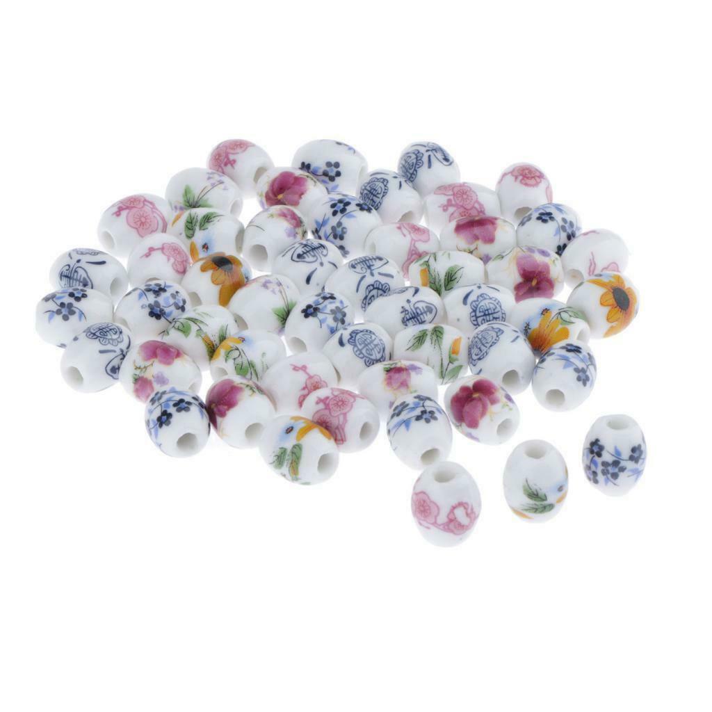 50Pcs 13 x 10mm Oval Shaped Porcelain Ceramic Beads Jewelry Making Supply for