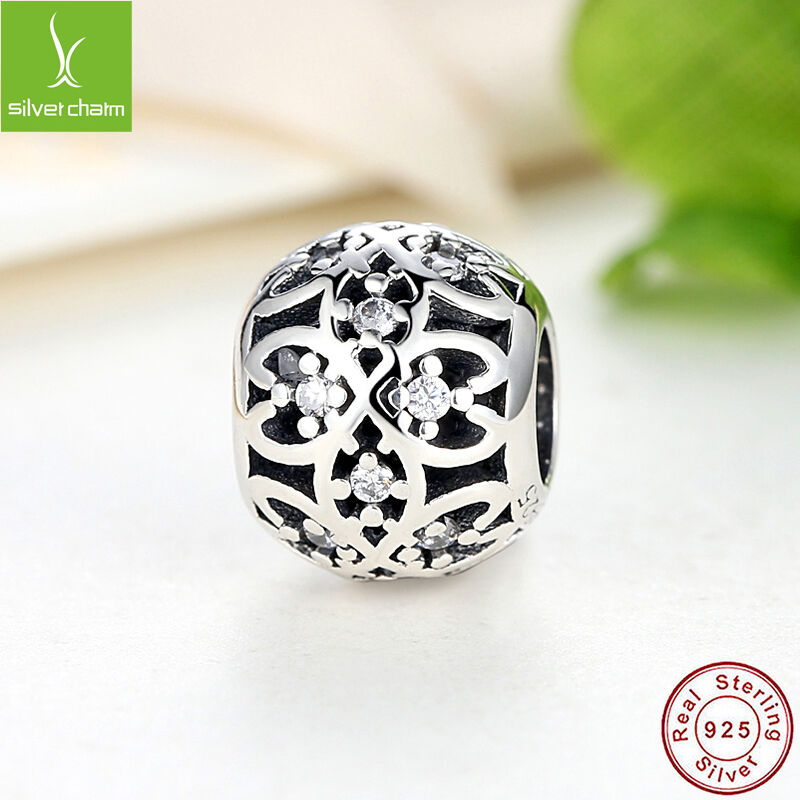Real 925 Sterling Intricate Lattice Clear CZ World Ball Charm Authentic#791295CZ
