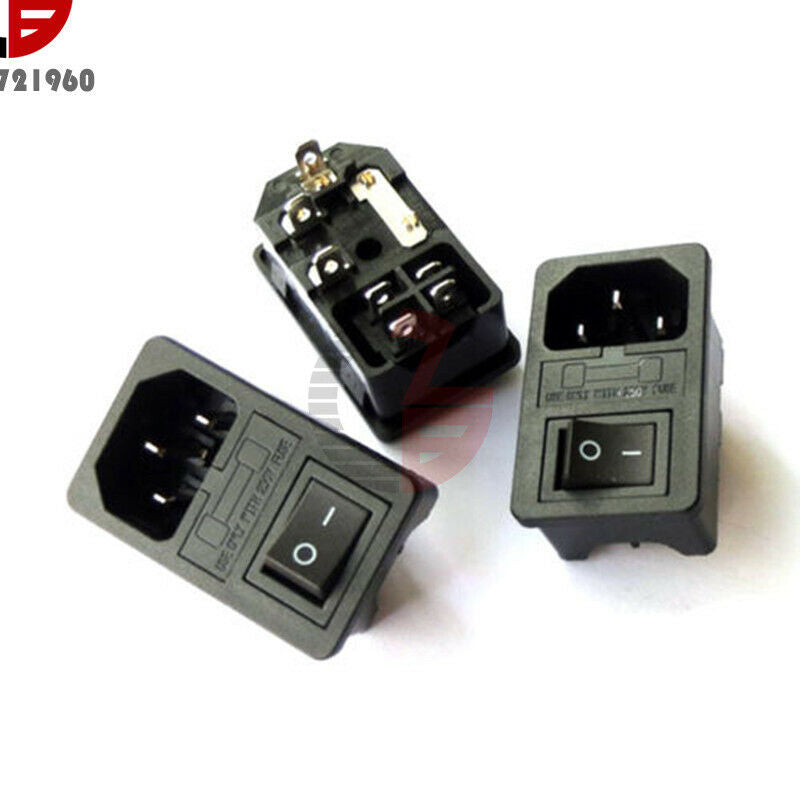 3 in 1 IEC320 AC Inlet Male Plug Power Supply Socket With Fuse Switch 10A 250VAC