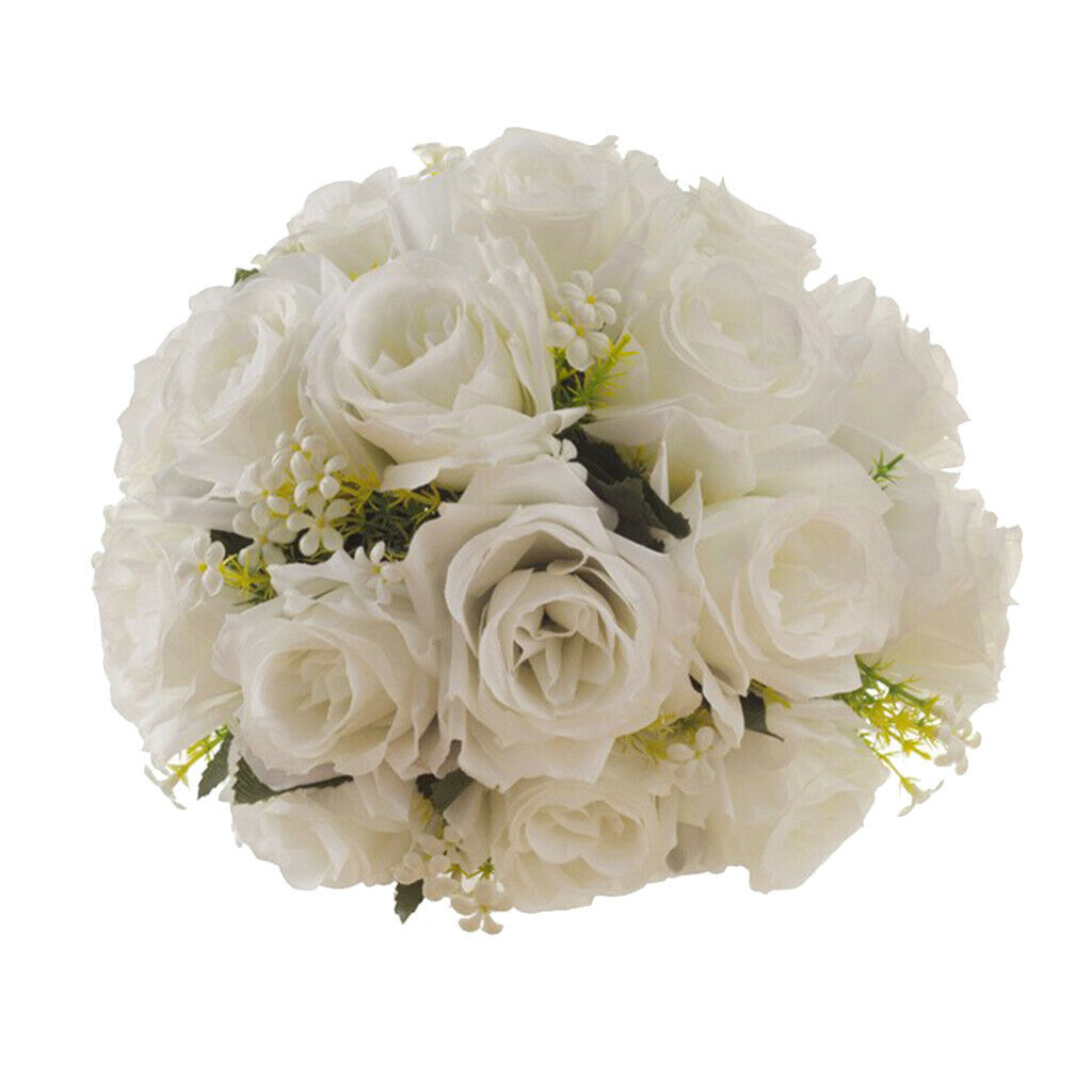 Artificial White Flowers Bride Holding Bouquet Party Pearls Hand Flower