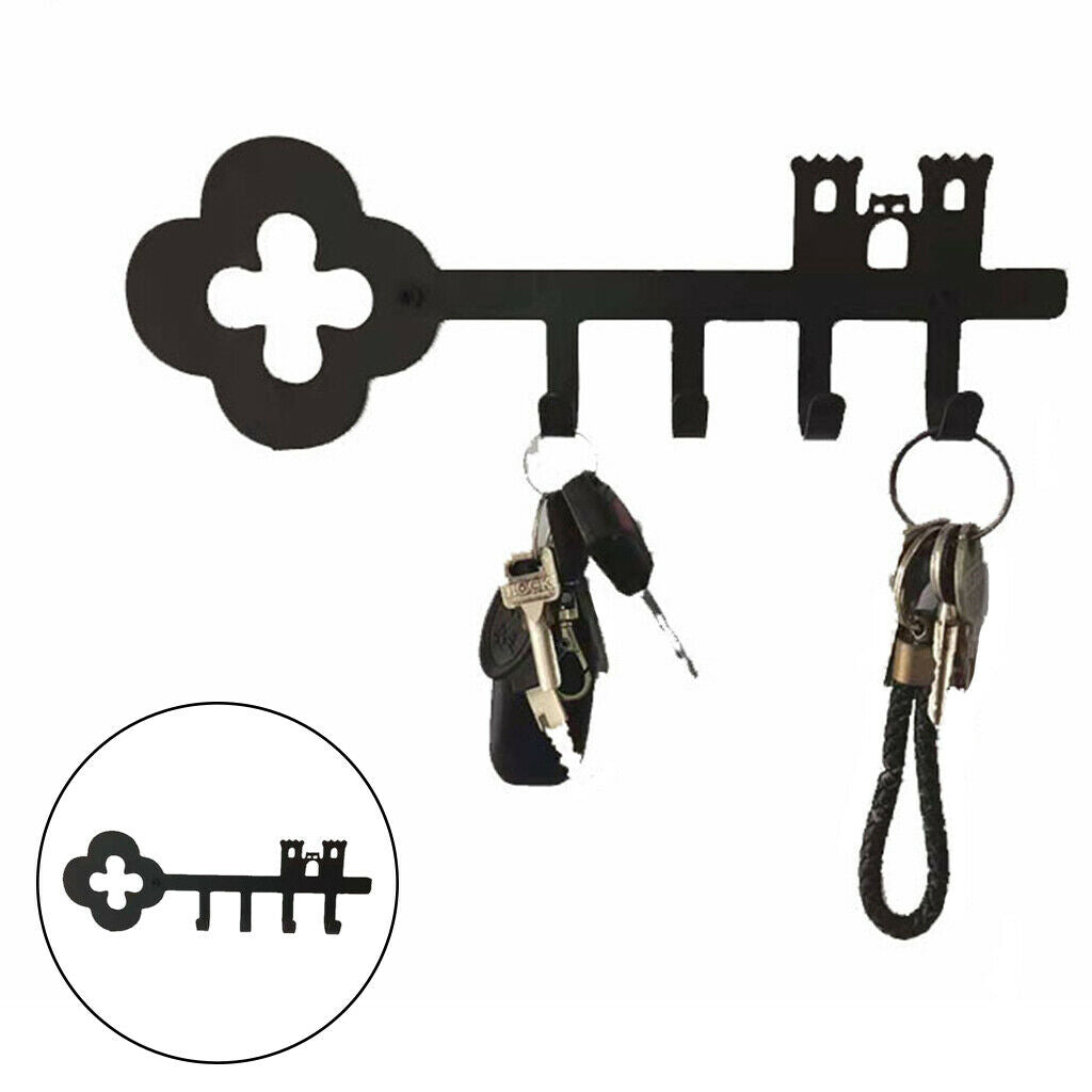 Metal Key Hanger 4 Hooks Rack Wall Mounted Decorative Storage Decor Black
