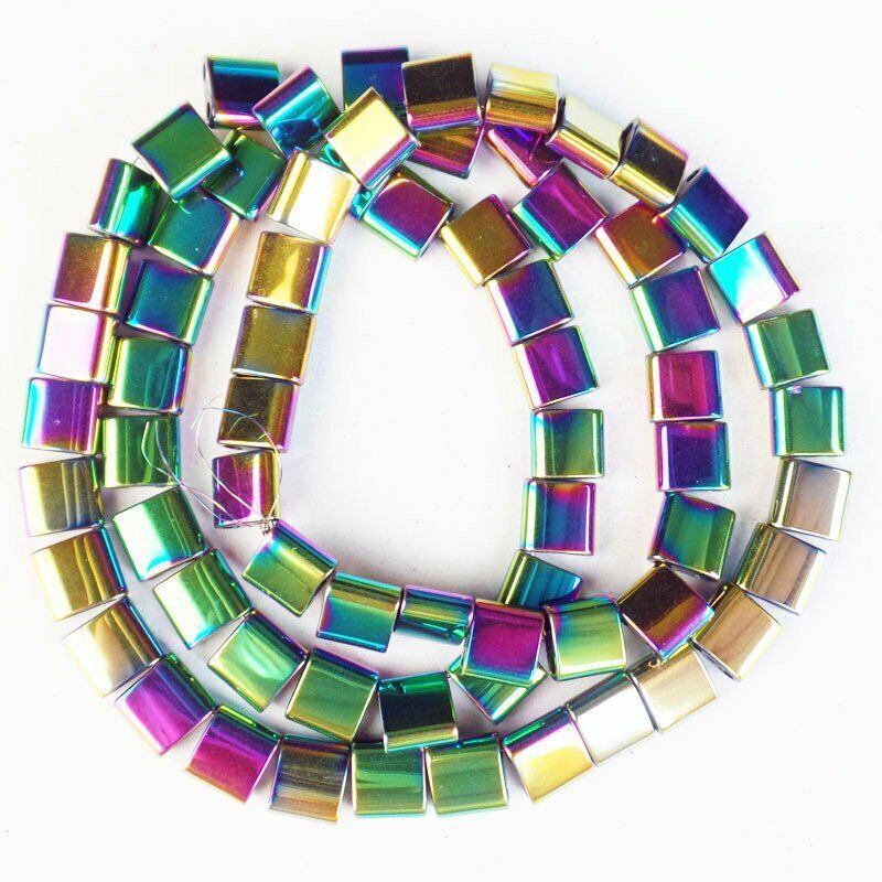 1Strand 6x5x3mm Rainbow Hematite Square Pendant Loose Bead 15.5 inch A-405TS
