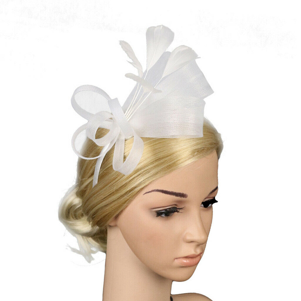 Lady Flower Fascinator Hat 1920s Gatsby Bridal Headband Cocktail Party White