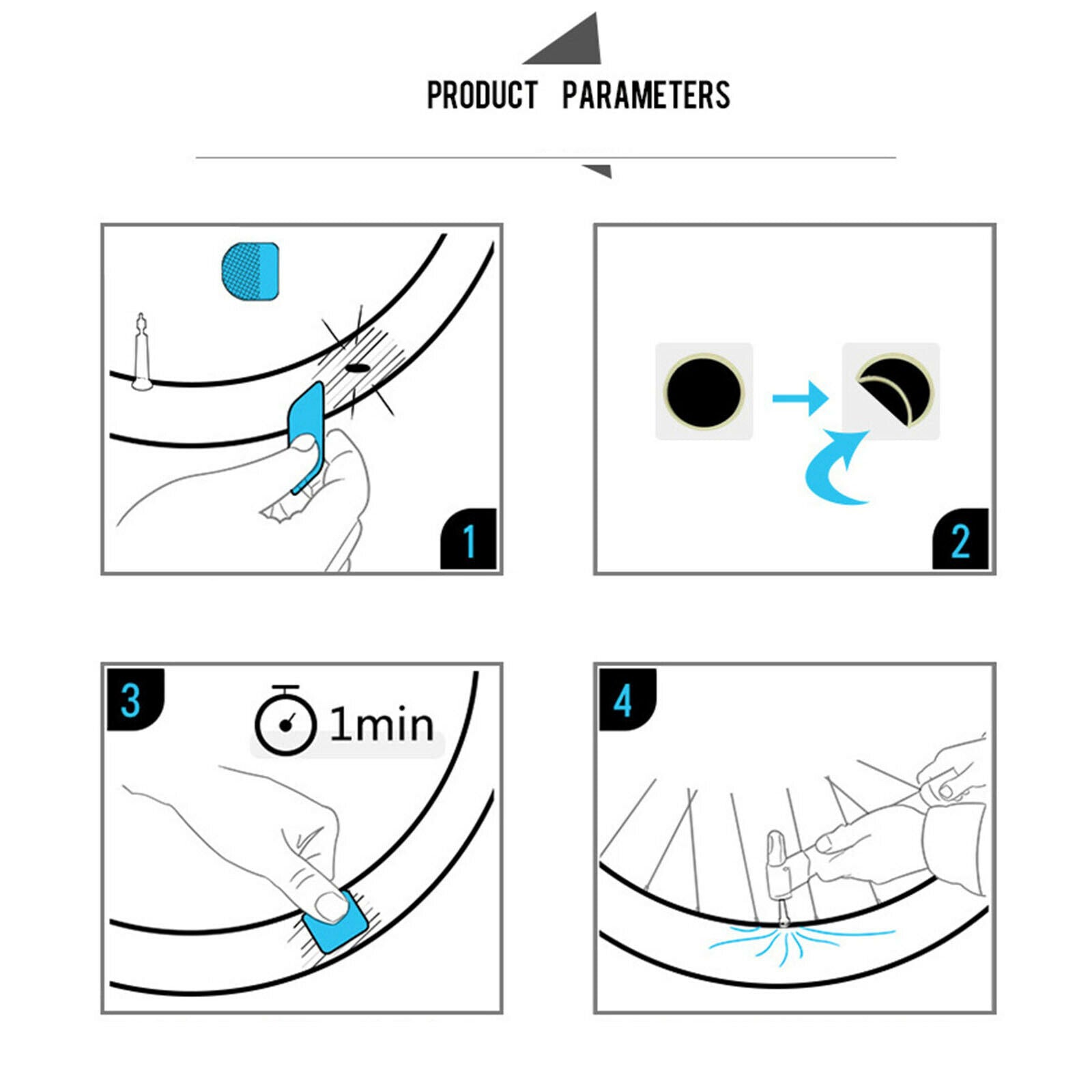 Glueless Bike Tire Patch Puncture Repair Kit Maintenance Set for MTB Bicycle