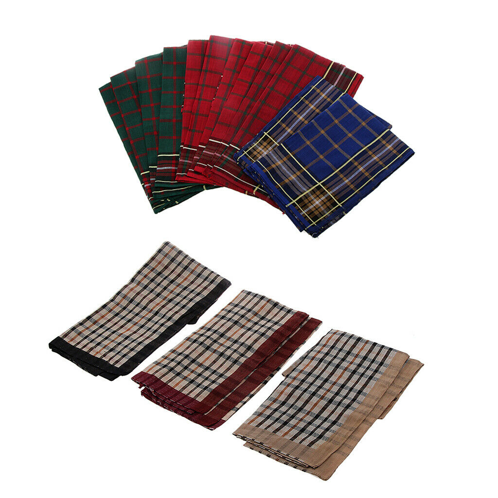 24x Unisex Classic Plaid 100% Cotton Handkerchiefs Hanky Pocket Square Mixed