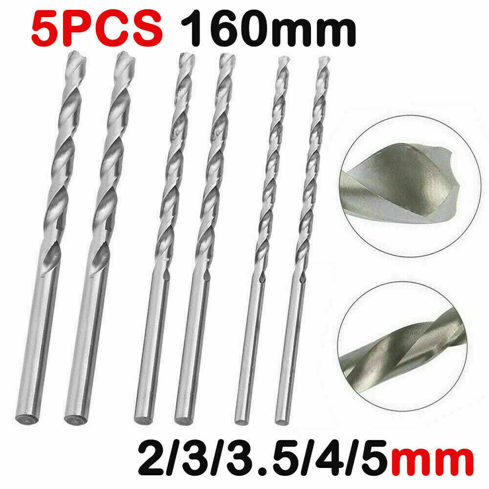 5x 160mm High Speed Steel Extra Long Twist Drill Bits Tool For Metal Drilling