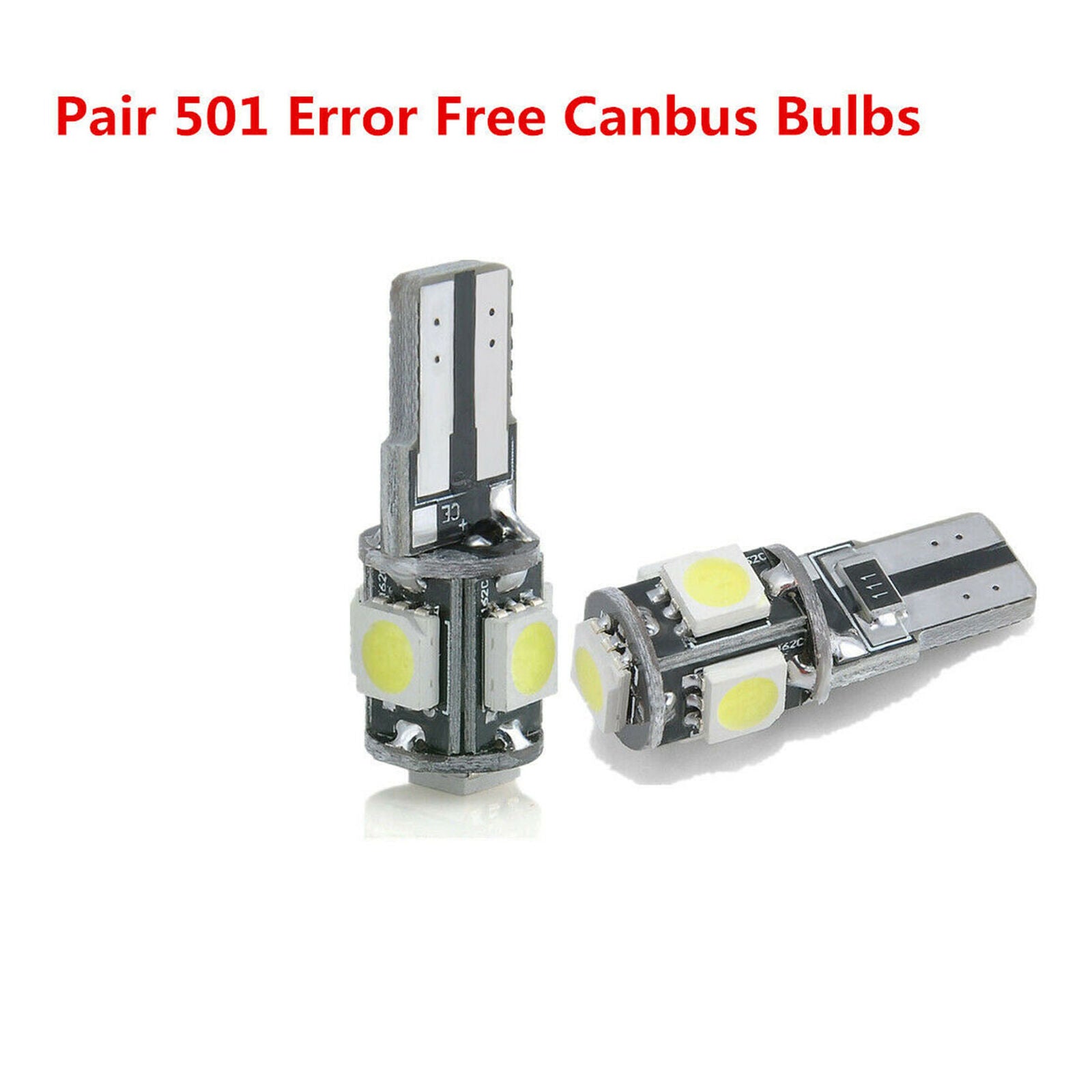 Xenon White 5-SMD T10 168 194 2825 LED Bulbs Interior License Plate Light 2pcs