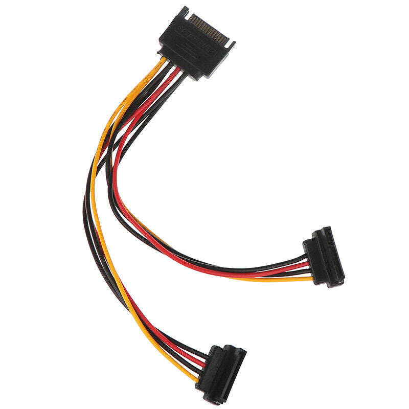 90 degree SATA 15-Pin Male to 2 x 15P Female Y Splitter Adapter Power Cab.l8