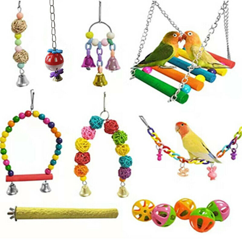 13pc Bird Cage Toys Parrots Swing Hanging Bridge Climbing Ladder Stand Ball BDA