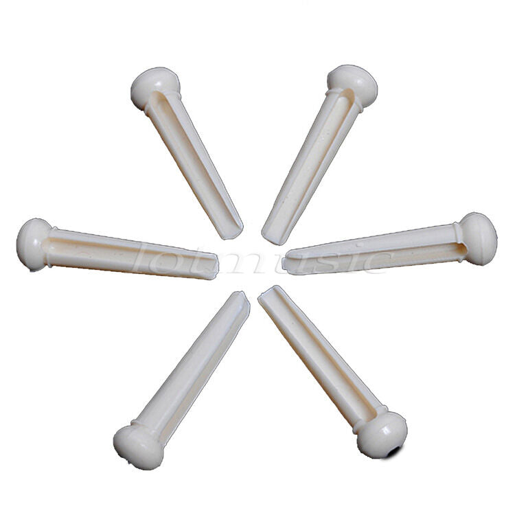 6 Pcs White Acoustic Guitar Saddle Slotted Bridge Pins With Black Dot