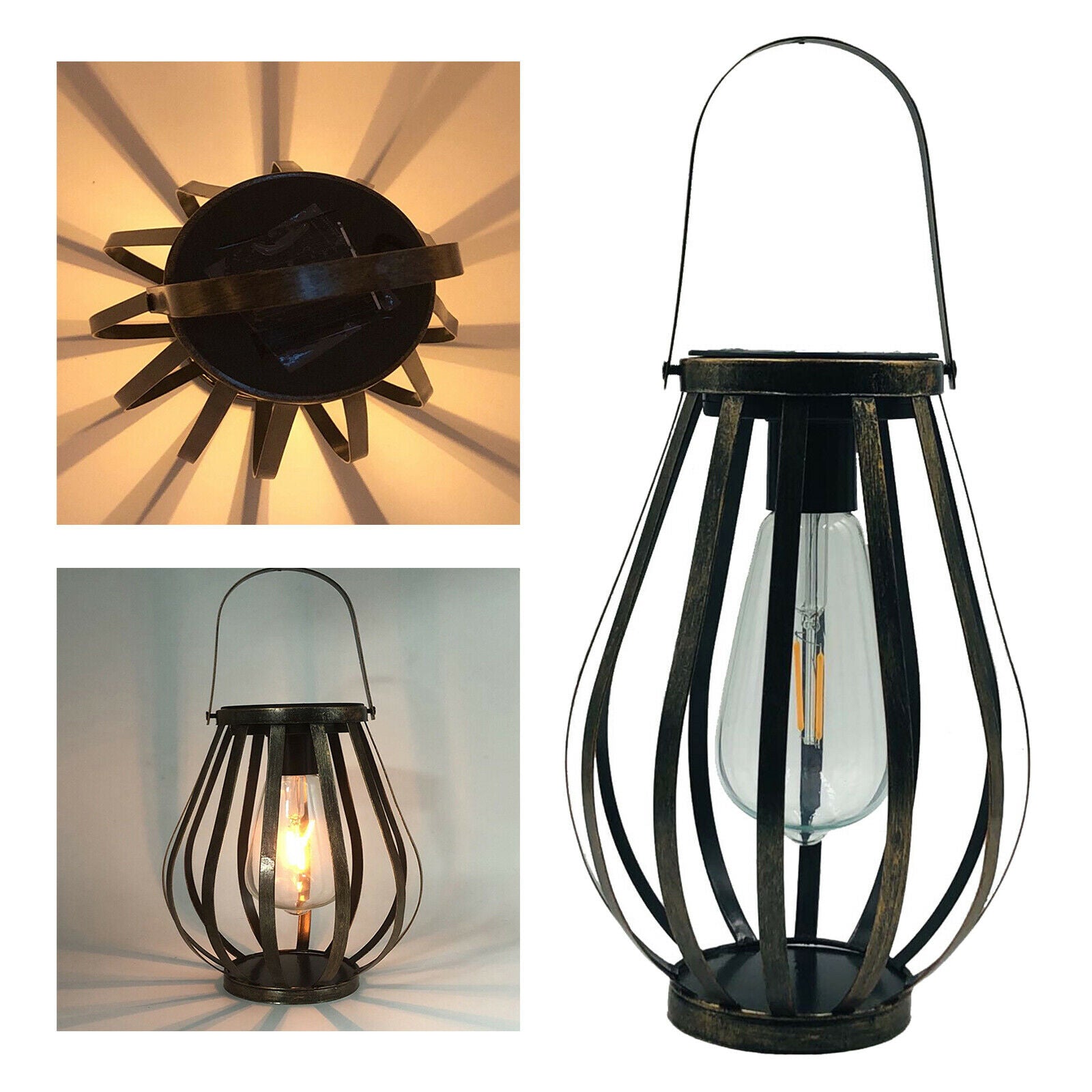 Hanging Solar Metal Waterproof Lamp Warm Light Bulbs for Garden Porch Decor