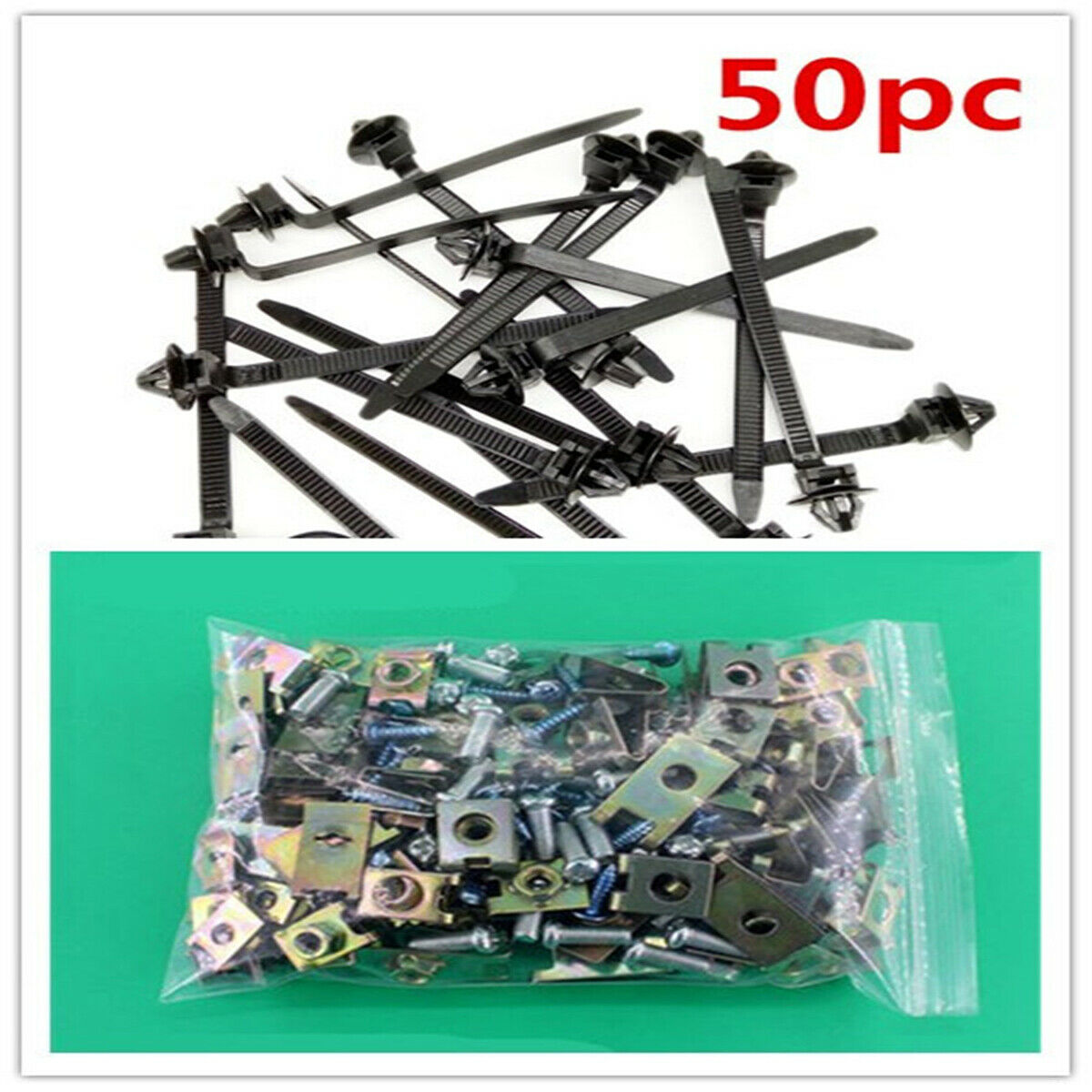 150PCS Body Door Fender Metal U-shaped Screw Gasket Nylon Strap Fixing Clip Kit