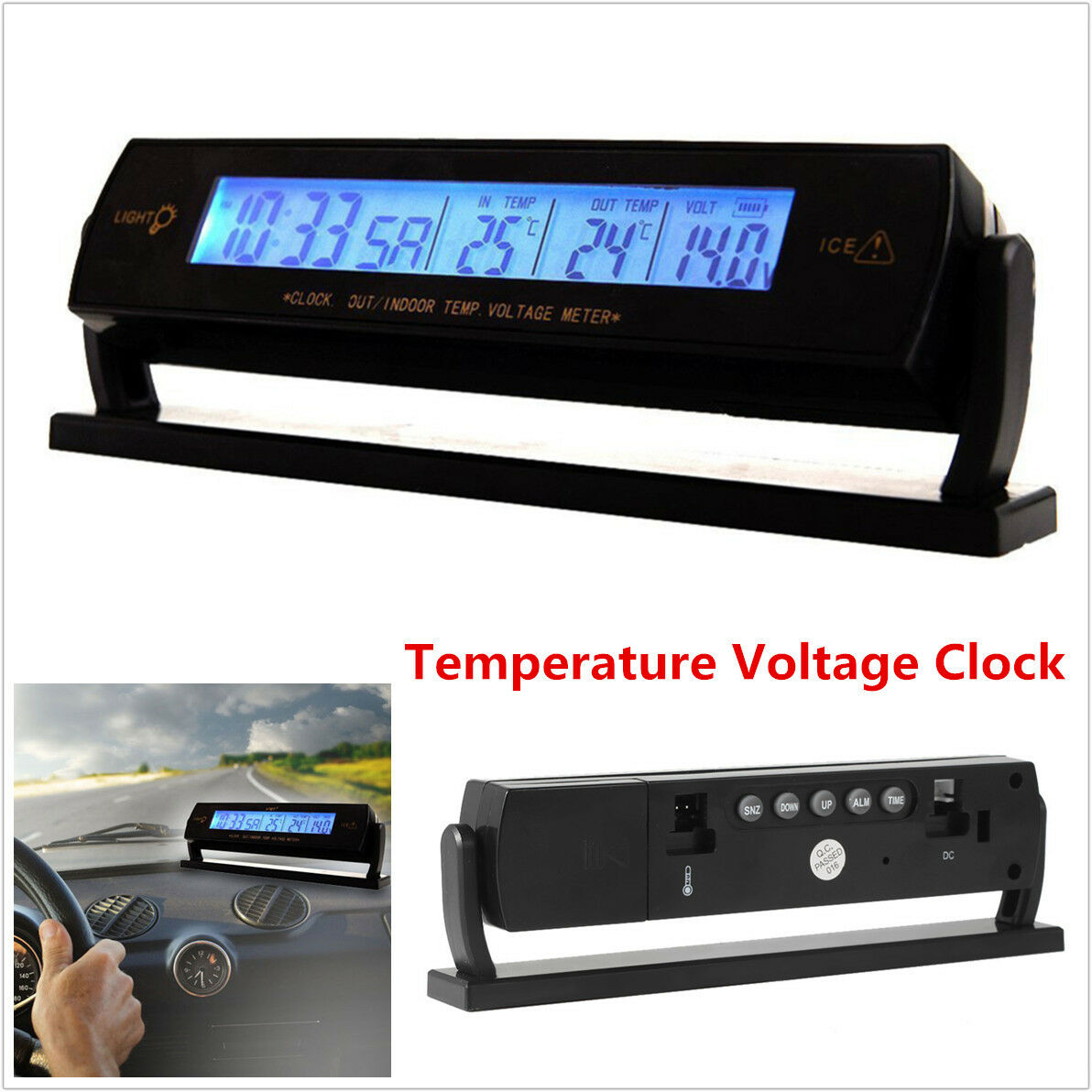Digital LCD Auto Car Multifunction Temperature Voltage Clock Meter Monitor Alarm