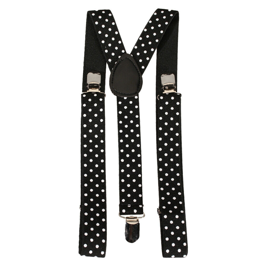Clip-on Braces Elastic Y-back Suspender 37 x 15/16 inch - Black w/ White Dots