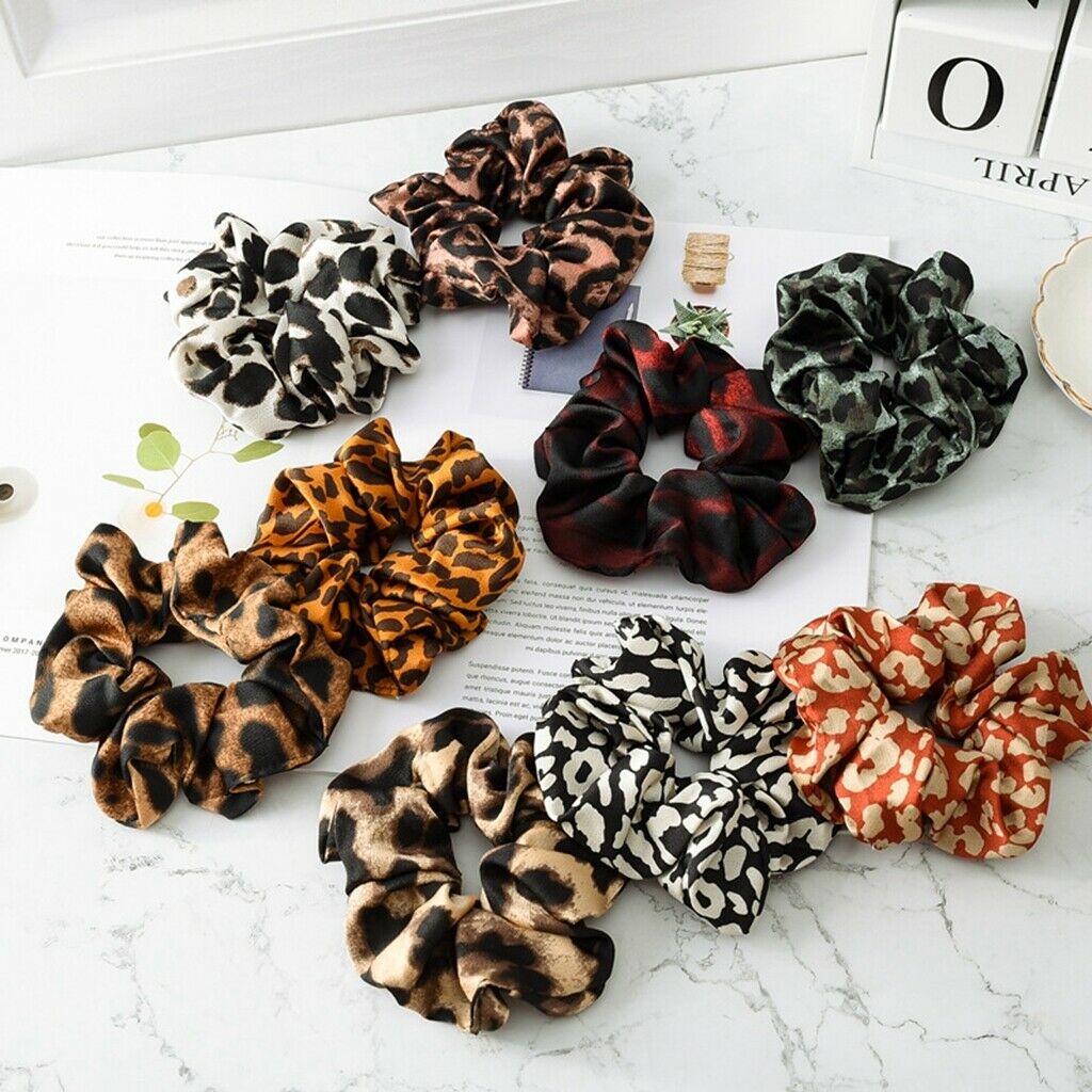 9x Womens Leopard Print Hair Scrunchies Rubber Hair Band Elastic Hair Ties