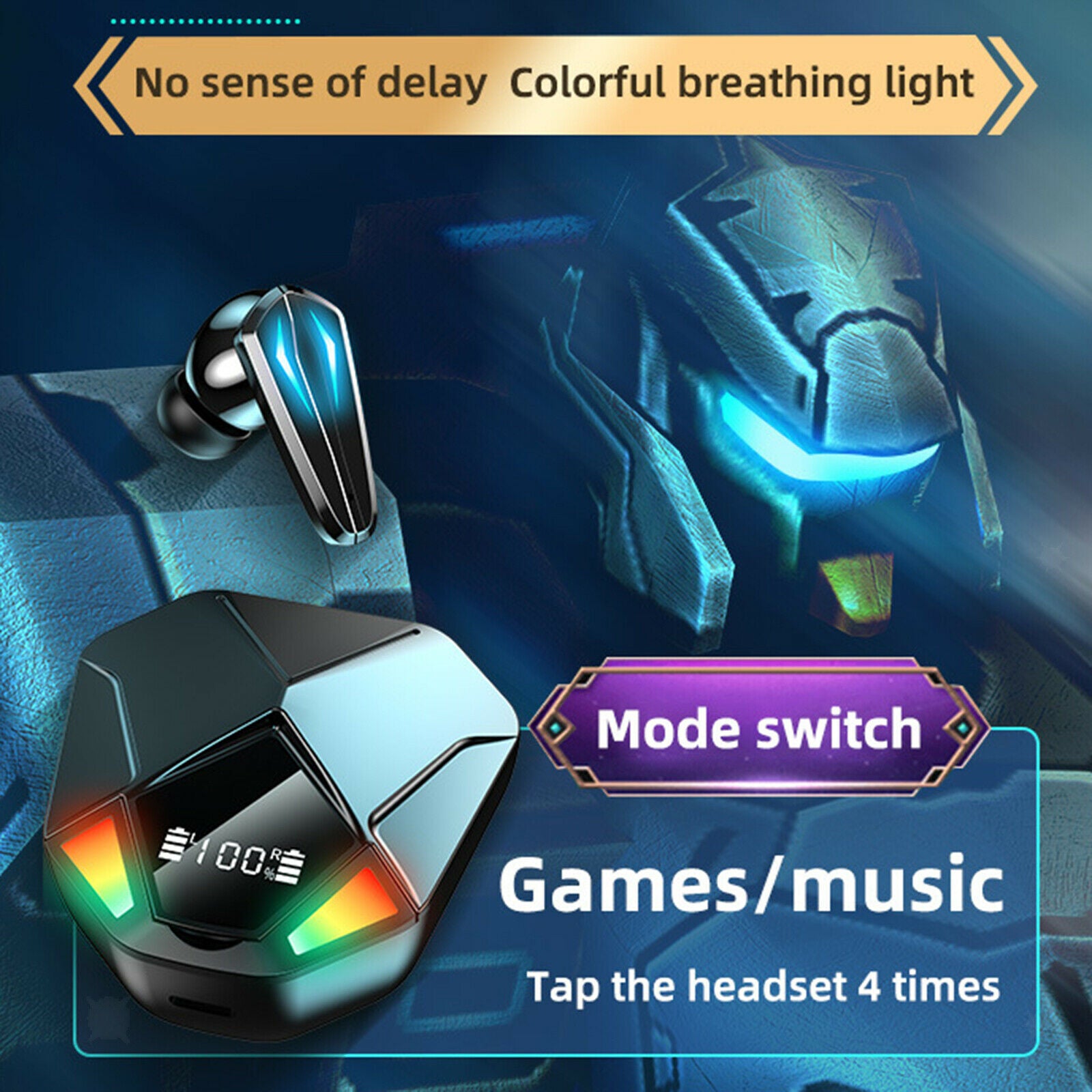 Wireless Bluetooth 5.1 In-Ear Gaming Earbuds Low Latency Headset w/Mic
