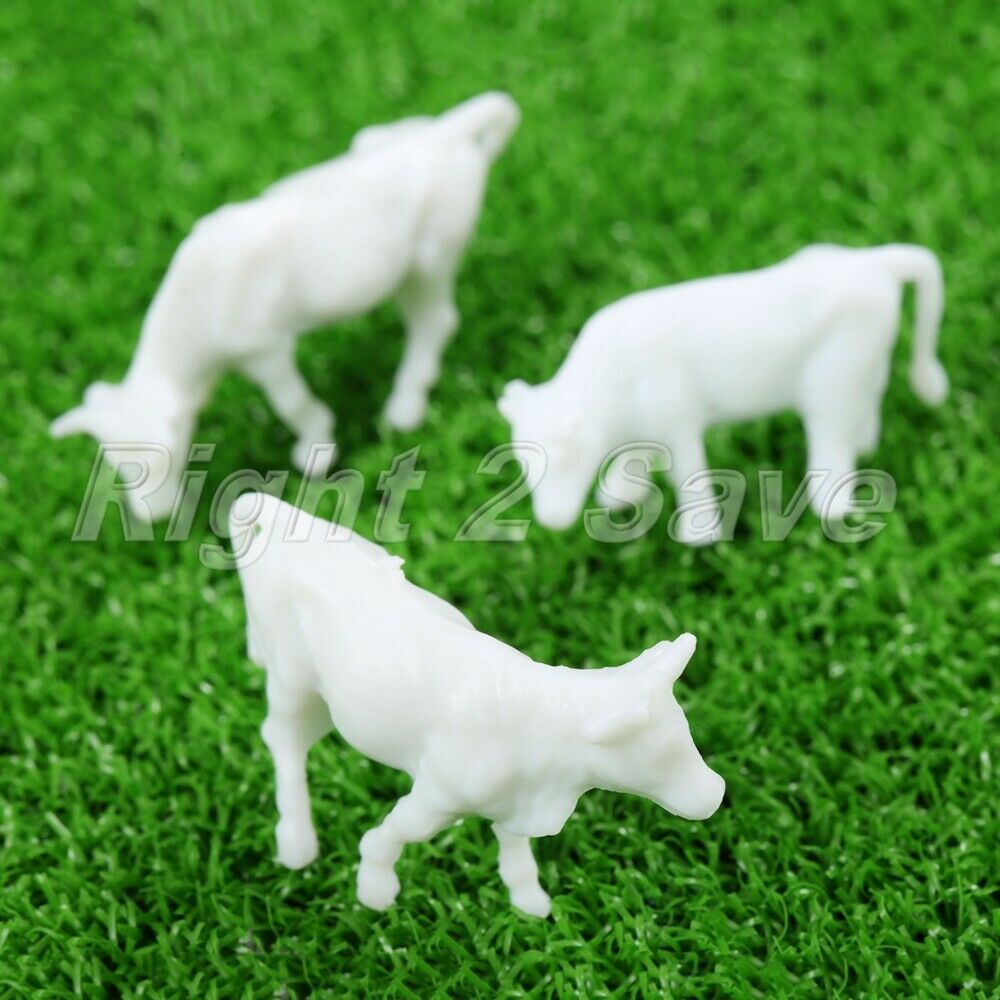 100Pcs UnPainted White Plastic Mixed Sizes Poses Farm Animals Cows Scale 1:87