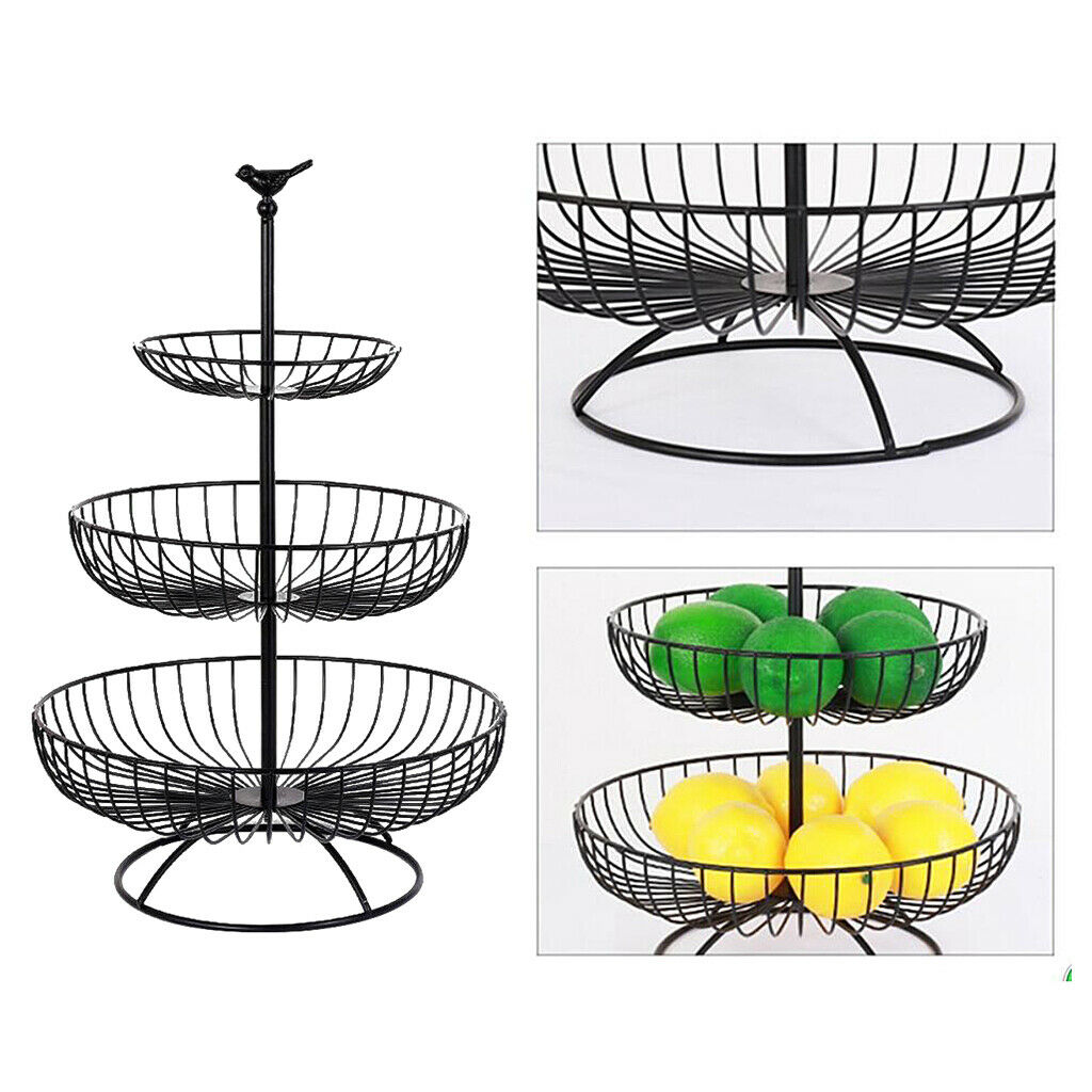 3-Tier Countertop Basket Bowl Rack Stand for Fruit, Vegetables, Snacks Black