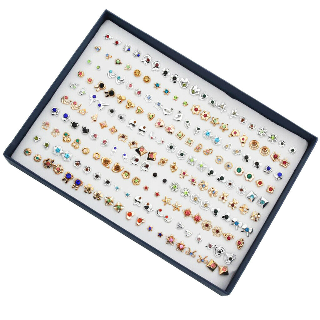 100Pairs Multiple Styles Stud Earrings Set with Organizer Box for Women Lady