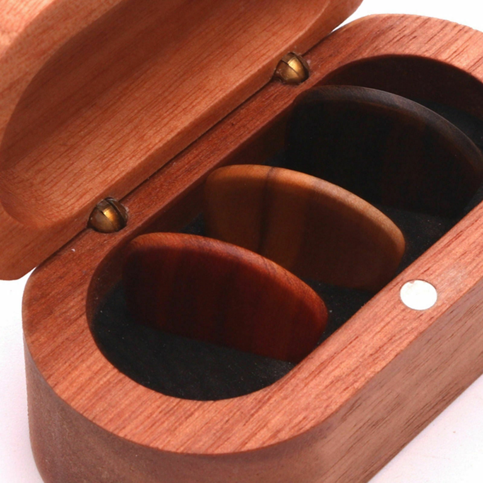 Wooden Acoustic Bass Guitar Plectrum Case with 3 Guitar Picks for Beginner
