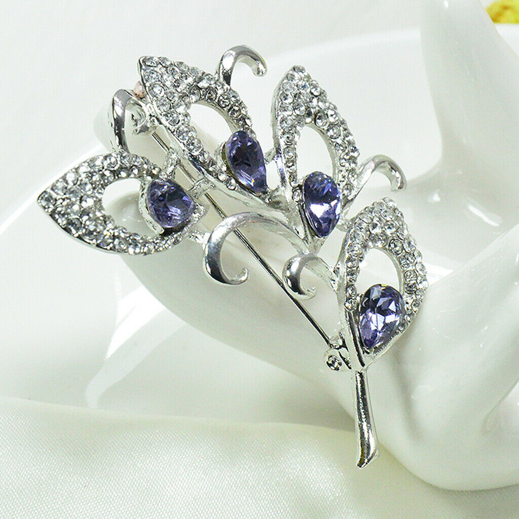 Women Crystal Leaves Brooch Wedding Bouquet Pin Jewelry for Party Prom