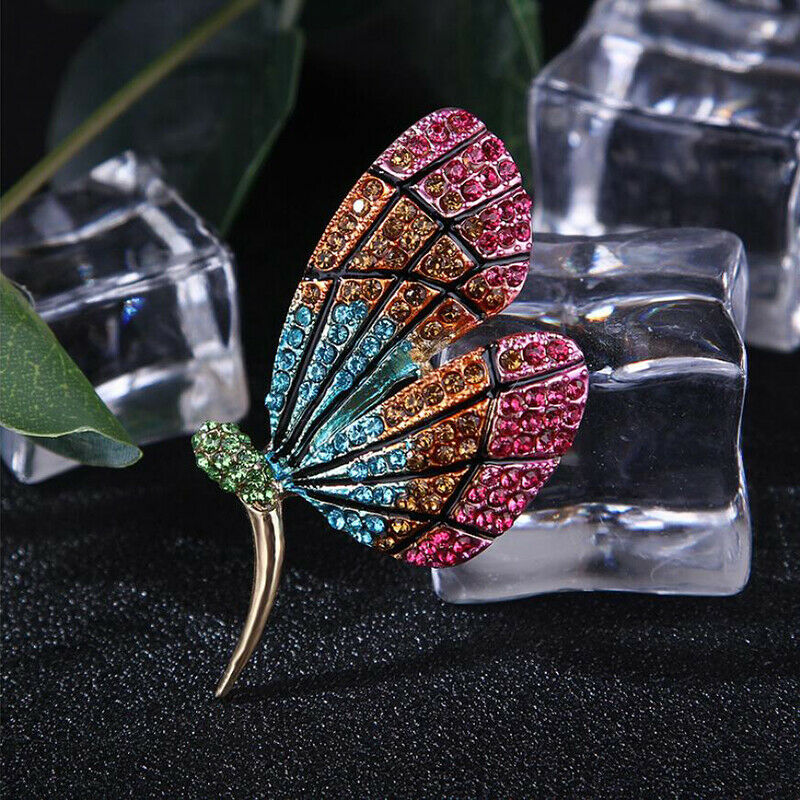 Retro Rhinestone Butterfly Insect Brooch Lapel Scarf Pin Women Luxury Jew.l8