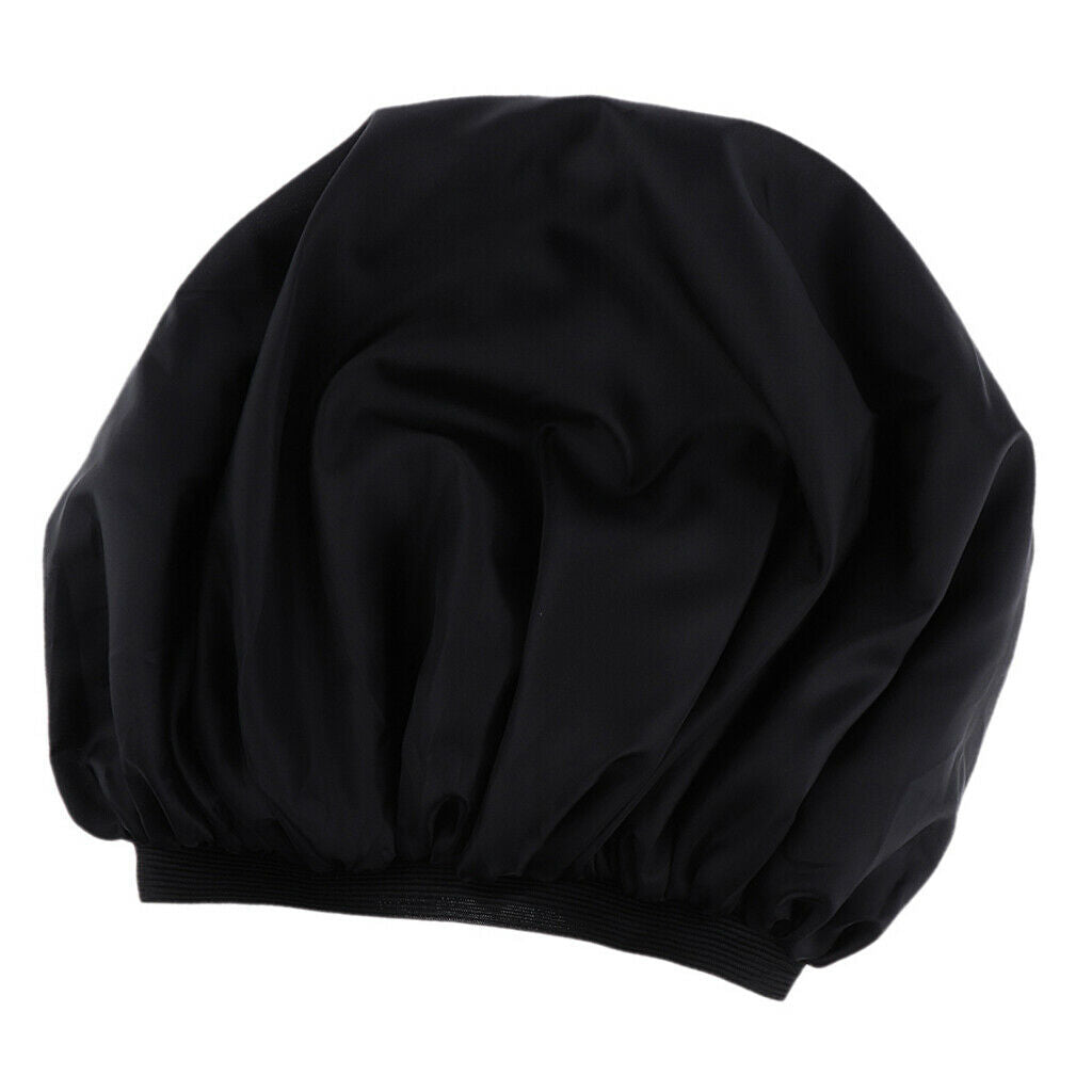 Women Shower   Waterproof Elastic Bathing Hair Bonnet Head Cover Hat Black