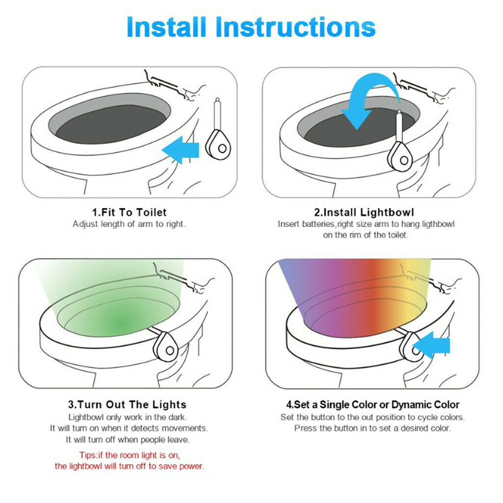 Toilet Bowl LED Backlight Smart PIR Motion Sensor Color Change 16 color