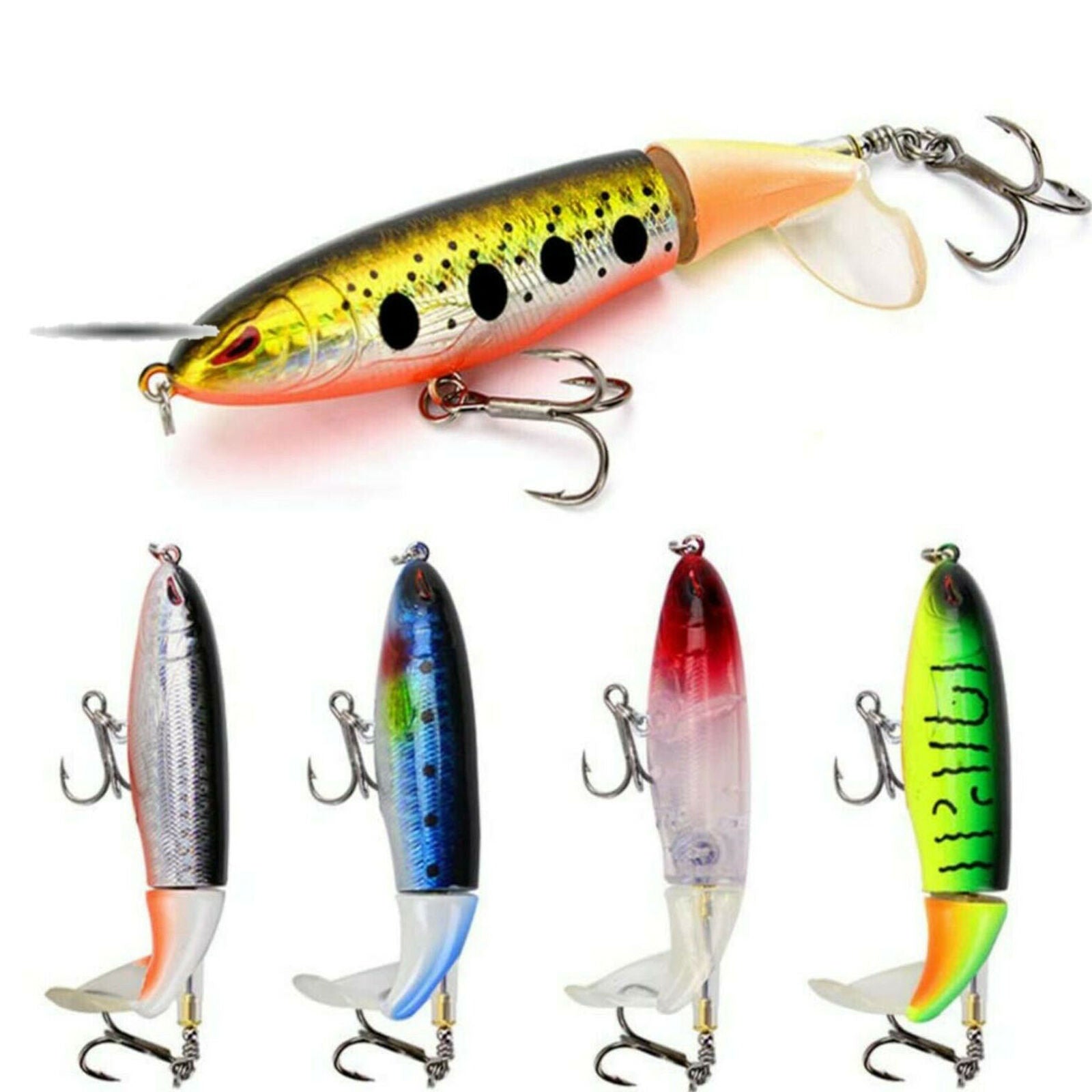 Fishing Lures Whopper Plopper Water Top Baits Rotating Tail Bass Trout 8 Packs