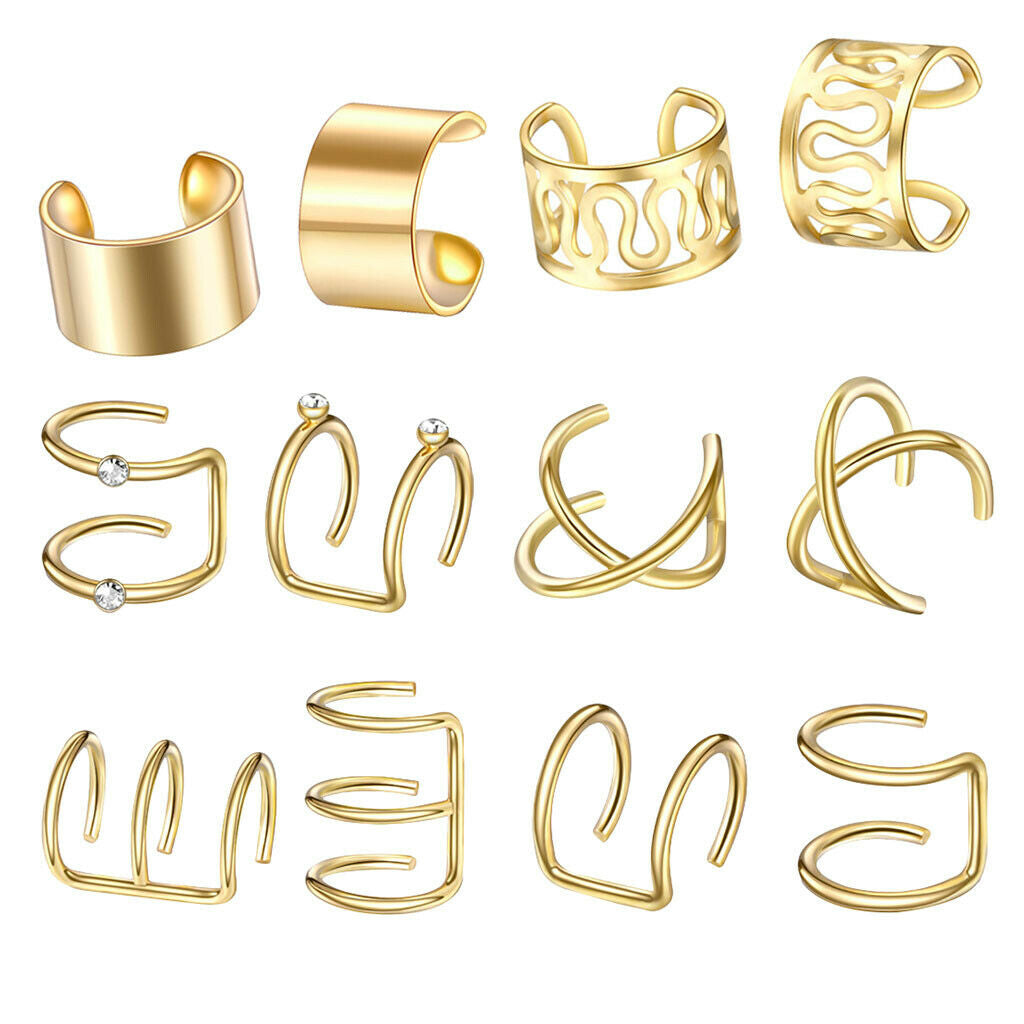 24x Stainless Steel Ear Cuff Non-Piercing Jewelry Earrings Hoop Unisex