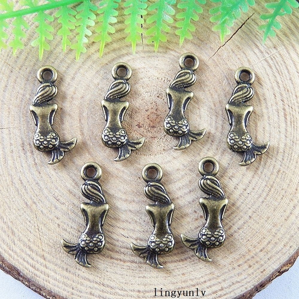 50pcs Antiqued Bronze Alloy Mermaid Charms Pendant Crafts Jewelry Making 51227