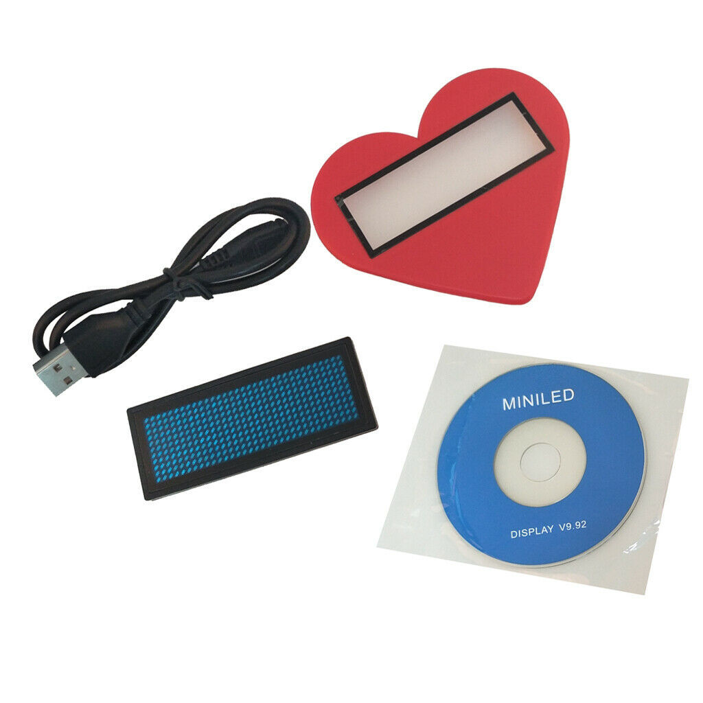 Heart-shaped Led Name Badge Scrolling Bright Sign Message 75x30x5mm Blue
