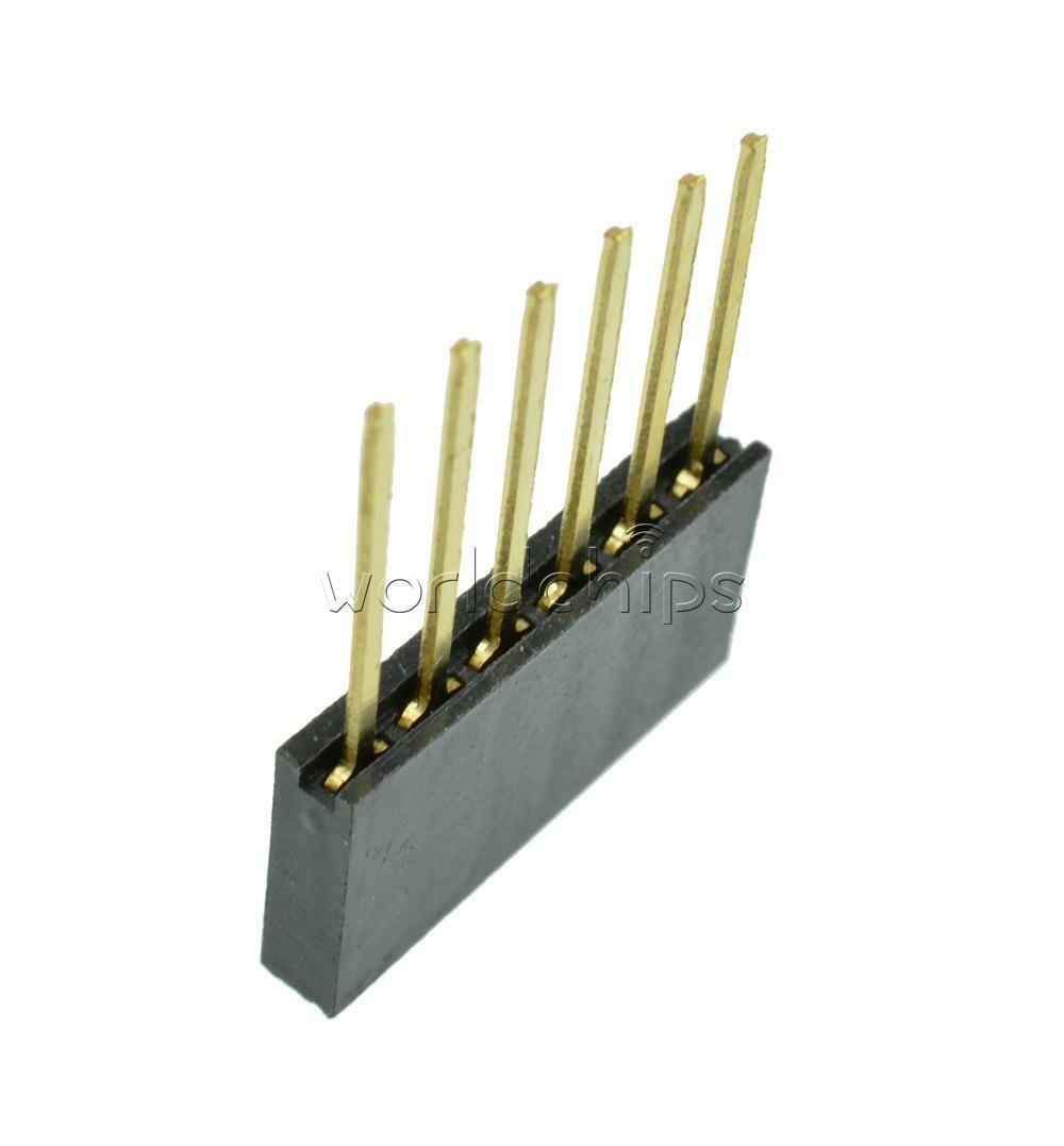 100pcs 2.54 mm 6 Pin Long Single Row Stackable Shield Female Header for Arduino