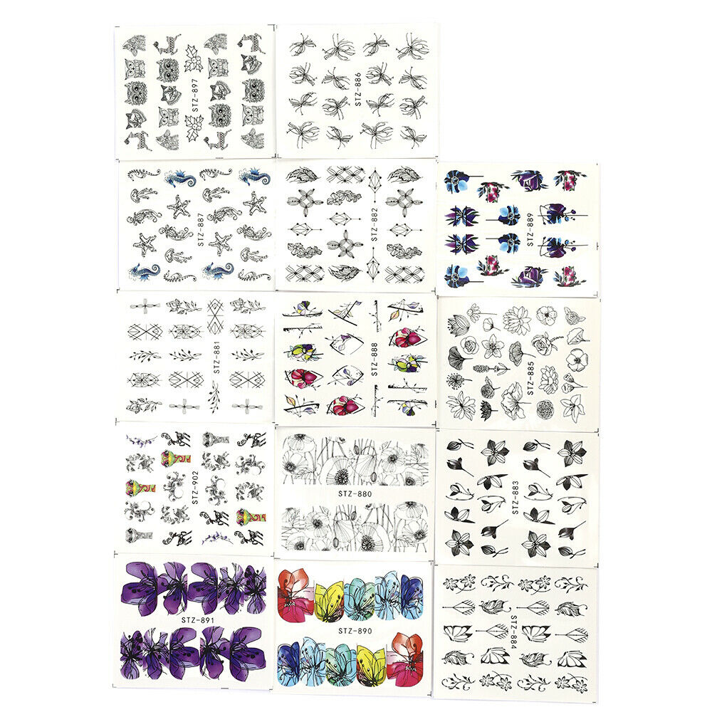 14Sheet Butterfly Nail Stickers Water Transfer Decals Nail Art Decor Tips Art