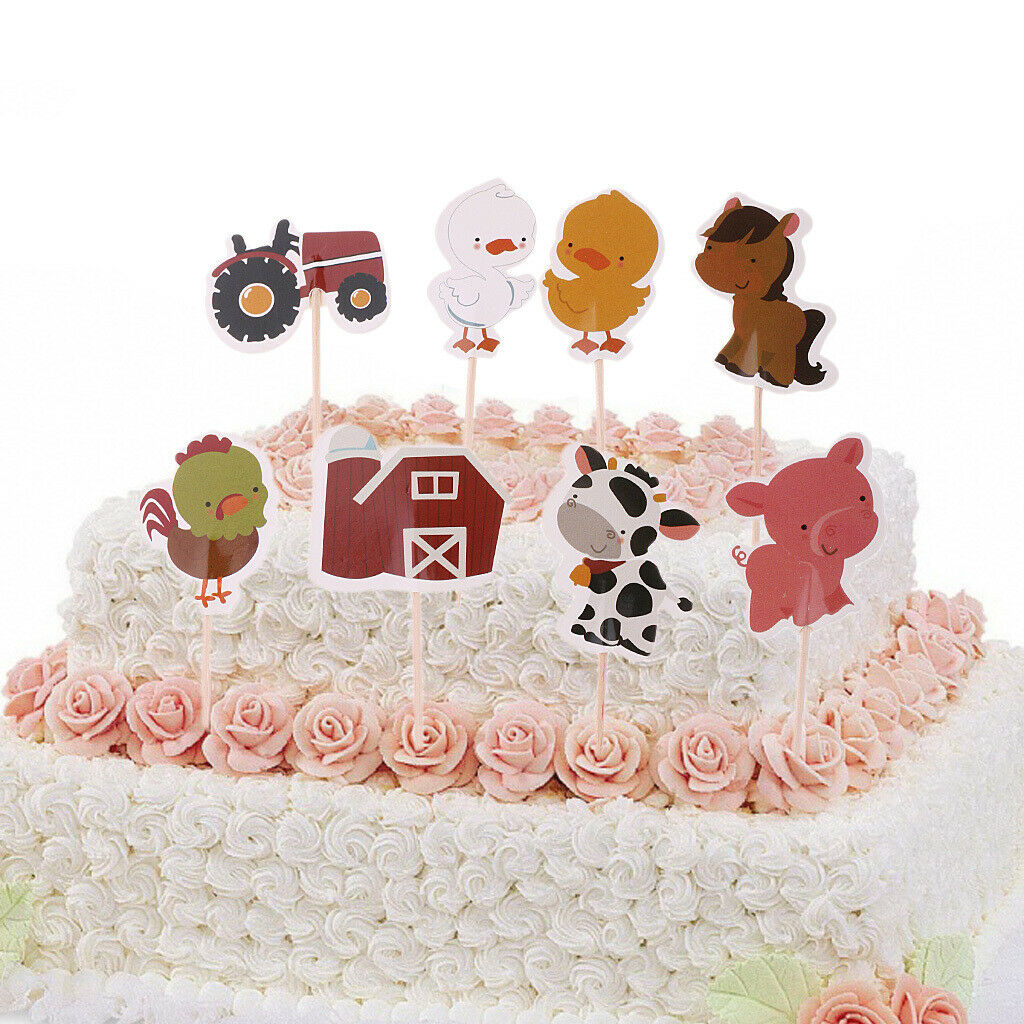 24Pcs Farm Animals Cupcake Topper Picks Cake Cupcake Baby Shower Birthday Party