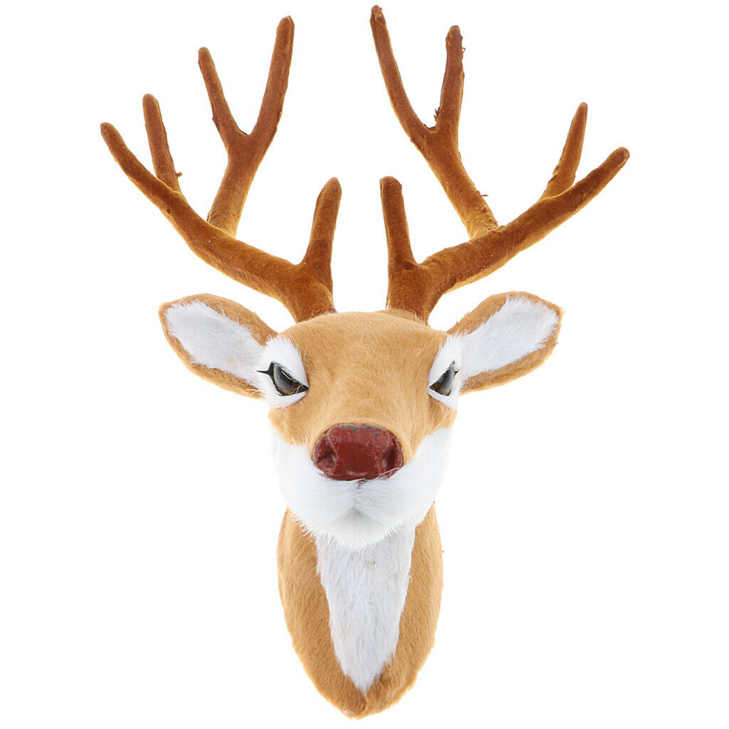 Animal Simulation Wall Sculpture, Yellow Faux Fur Deer Head Crafts Statues, Home