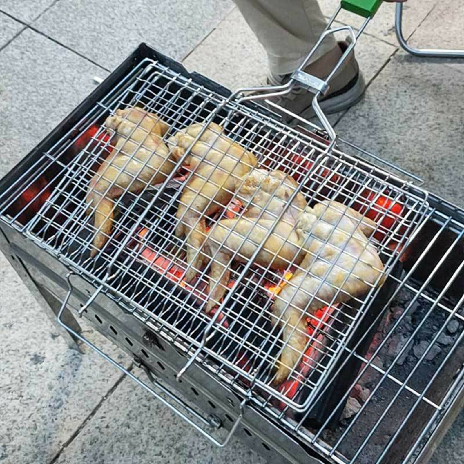 Portable BBQ Fish Grilling Basket Vegetables Fish Meat Foldable Grill Net