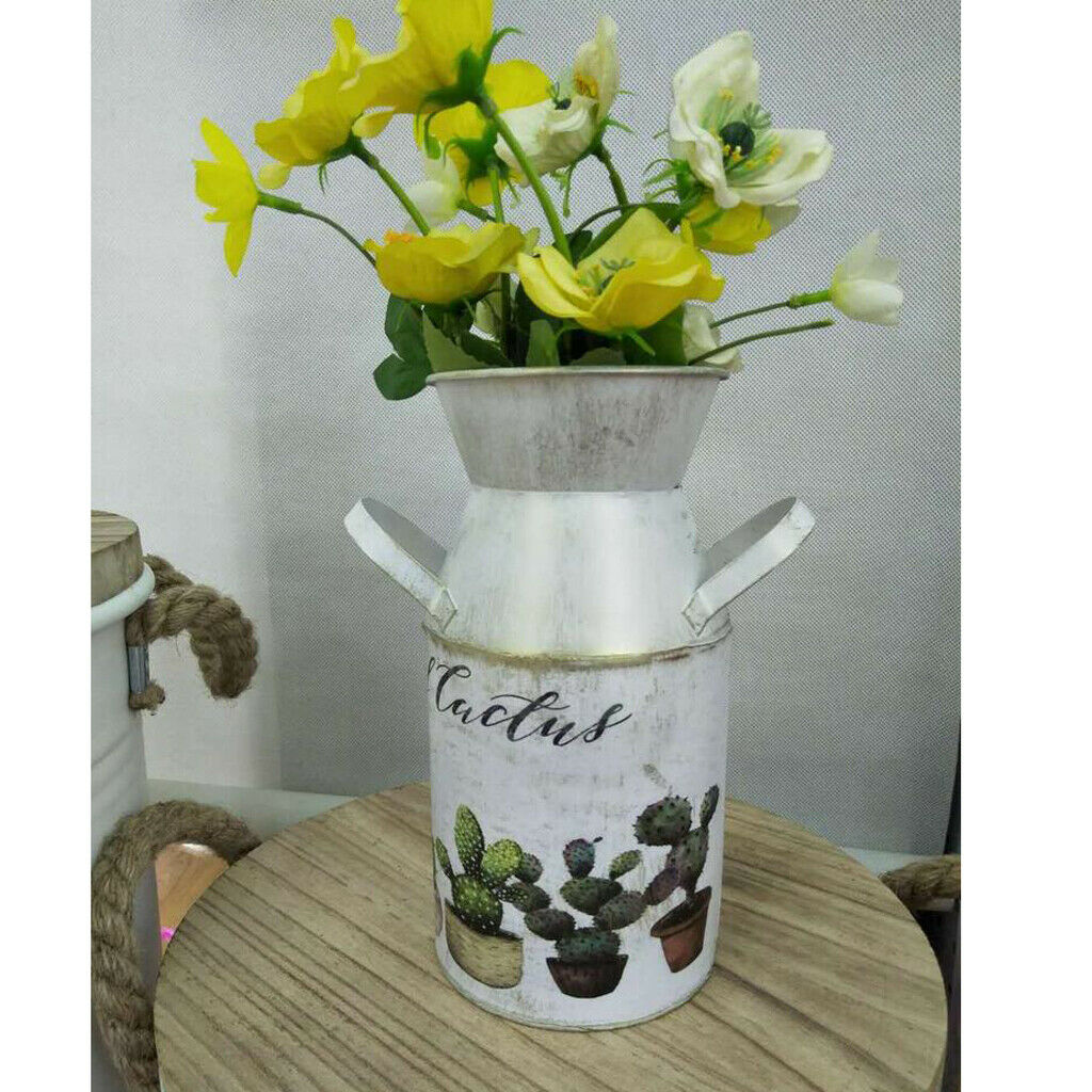 Cute Farmhouse Style Painting Metal FlowerVase Flower Pitcher Size S