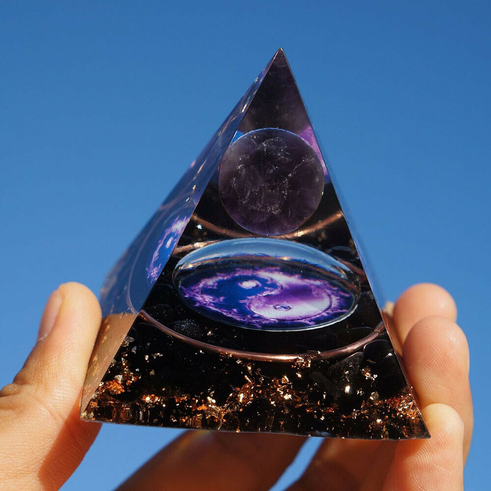 US TOP REIKI ENERGY CHARGED AMETHYST CRYSTAL FOR CALMING ORGONE ORGONITE PYRAMID