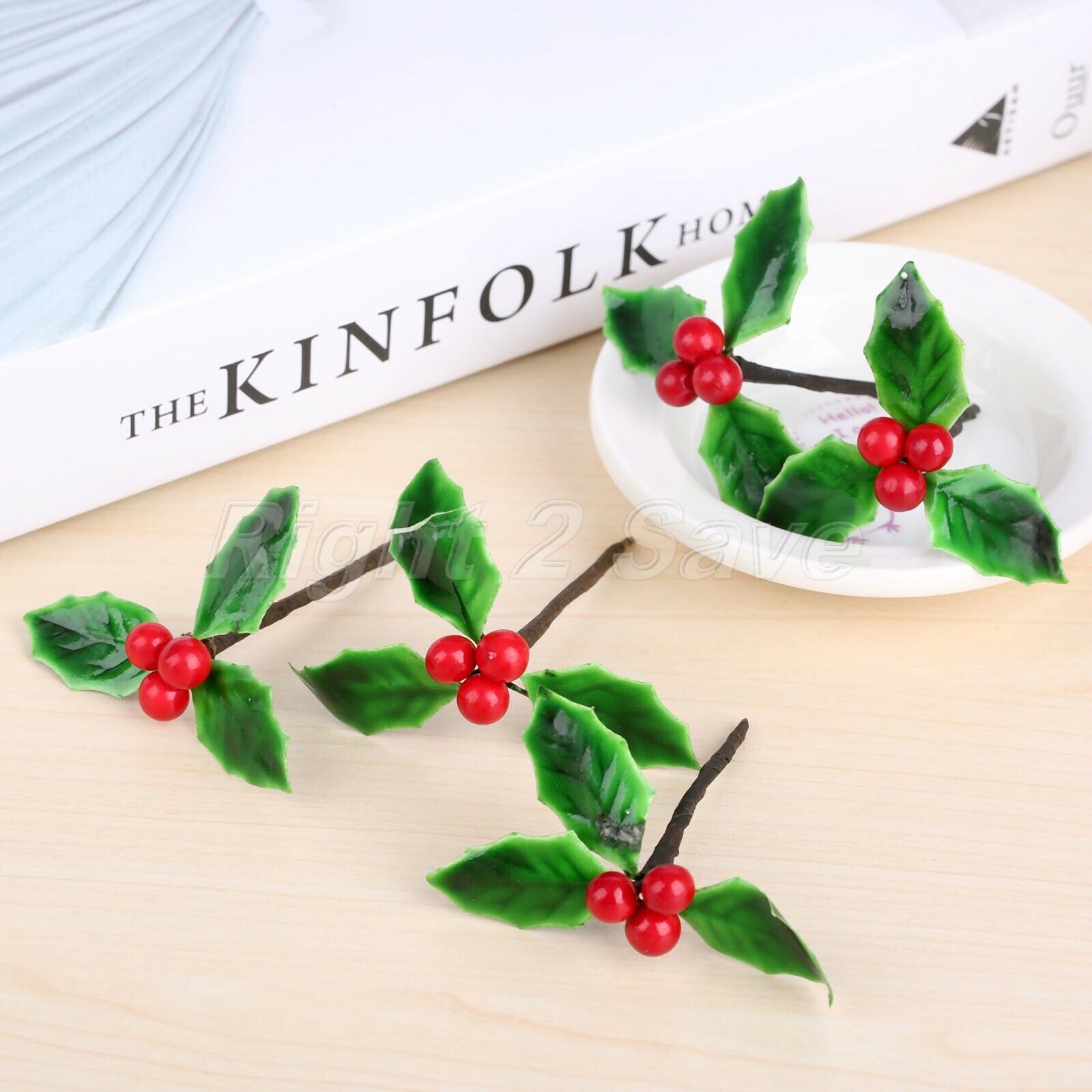 5Pcs Artificial Berries Flowers Green Leaves Decoration DIY Christmas Ornaments