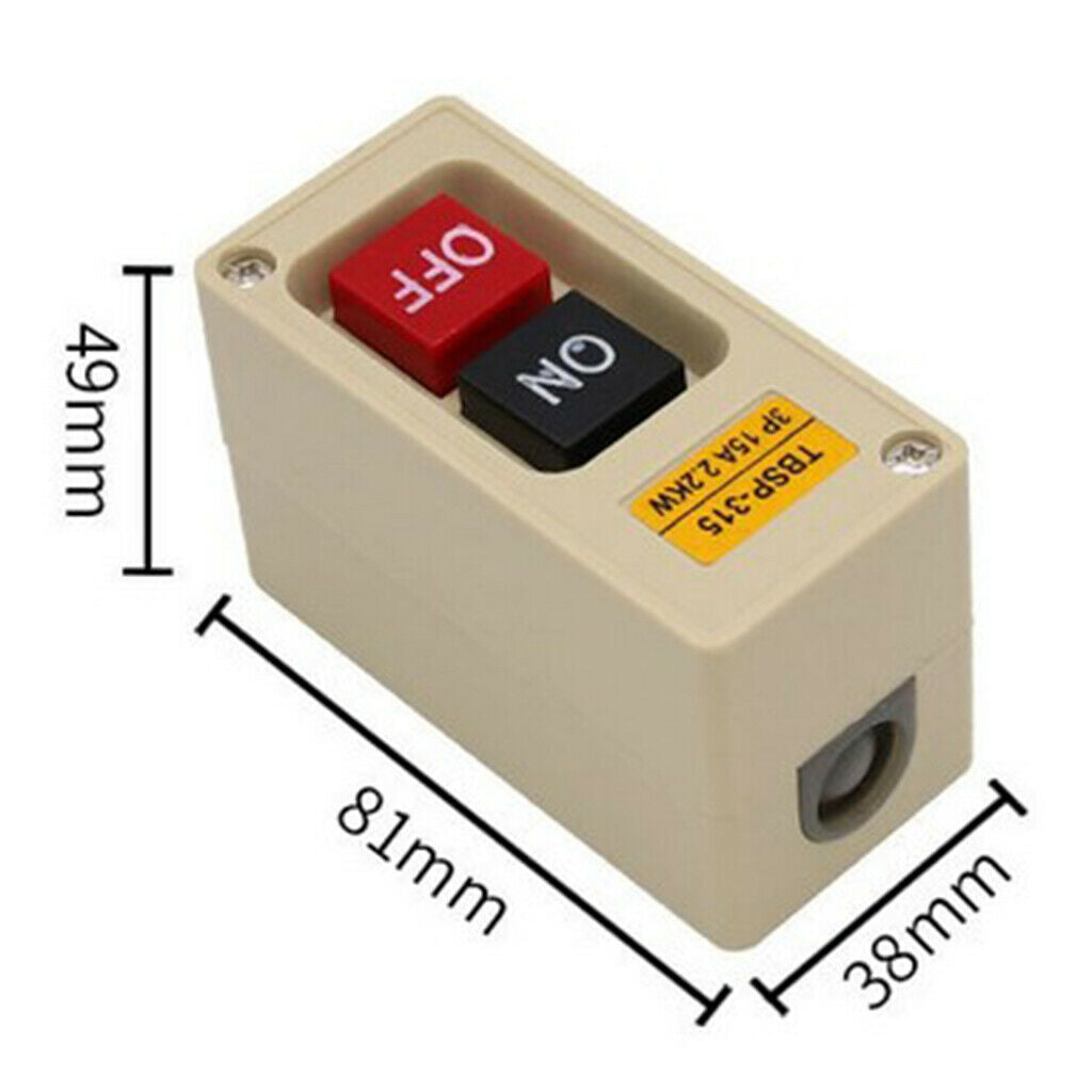 1x TBSP-315 3P 2.2Kw 15A Power Push Button Switch Two Key ON/OFF Lock Tend