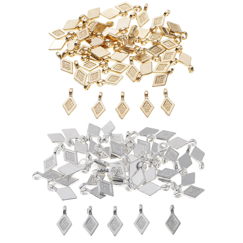 50pcs alloy rhombus bail charms pendants DIY jewelry making findings Craft