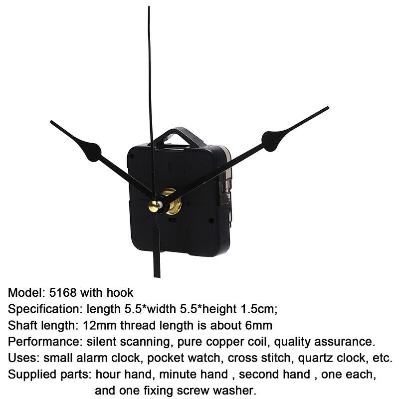 Quartz Clock Movement Mechanism Hands Wall Repair Tool Parts  DIY Black PoinBDA