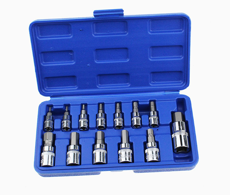 13 Pcs Hexagonal Socket 1/4 3/8 1/2 Head Mirror Chrome Vanadium Steel Socket