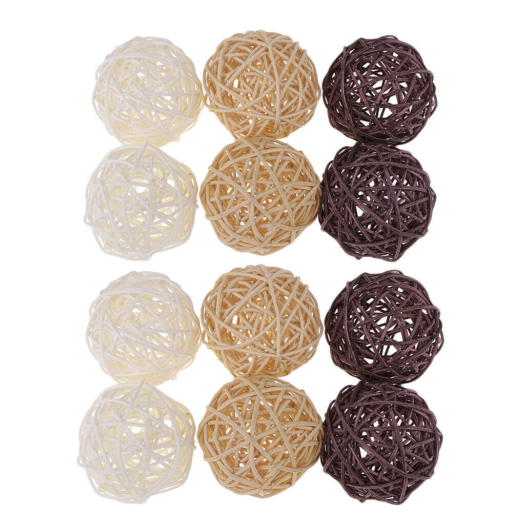 12Pieces 7cm Rattan Wicker Balls for Home Wedding Decor, Vase Fillers, Bird Toys