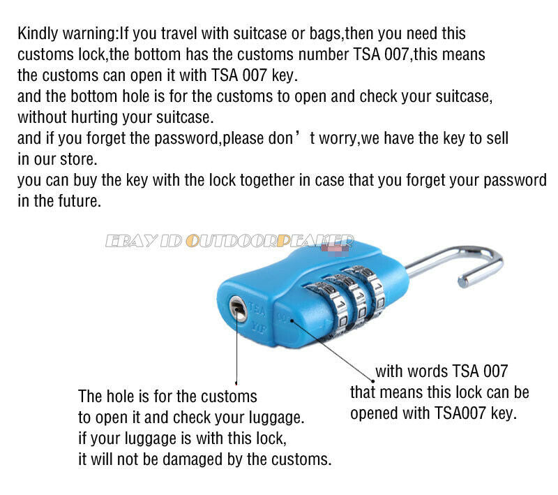 Black Resettable 3 Digit Combination Lock Key Suitcase Luggage Masterlock 007Key