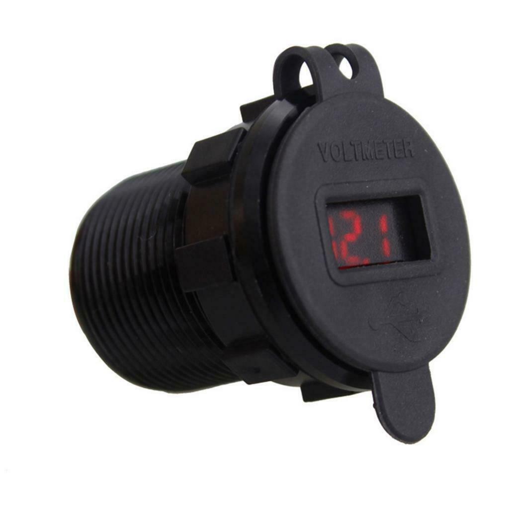 Car Motorcycle 5V 2.1A+1A Dual USB Power Chargers w/ Red LED Voltmeter Black