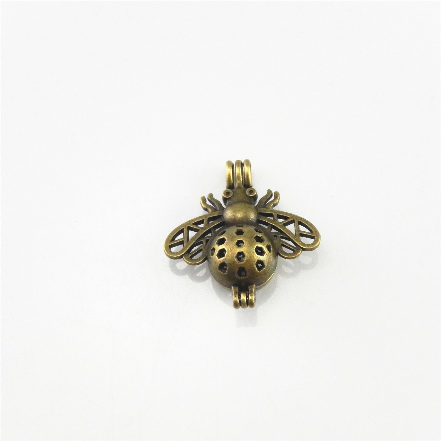 4PCS Retro Bronze Alloy Cute Bee Shape Hollow Locket Oil Diffuser Charms Pendant